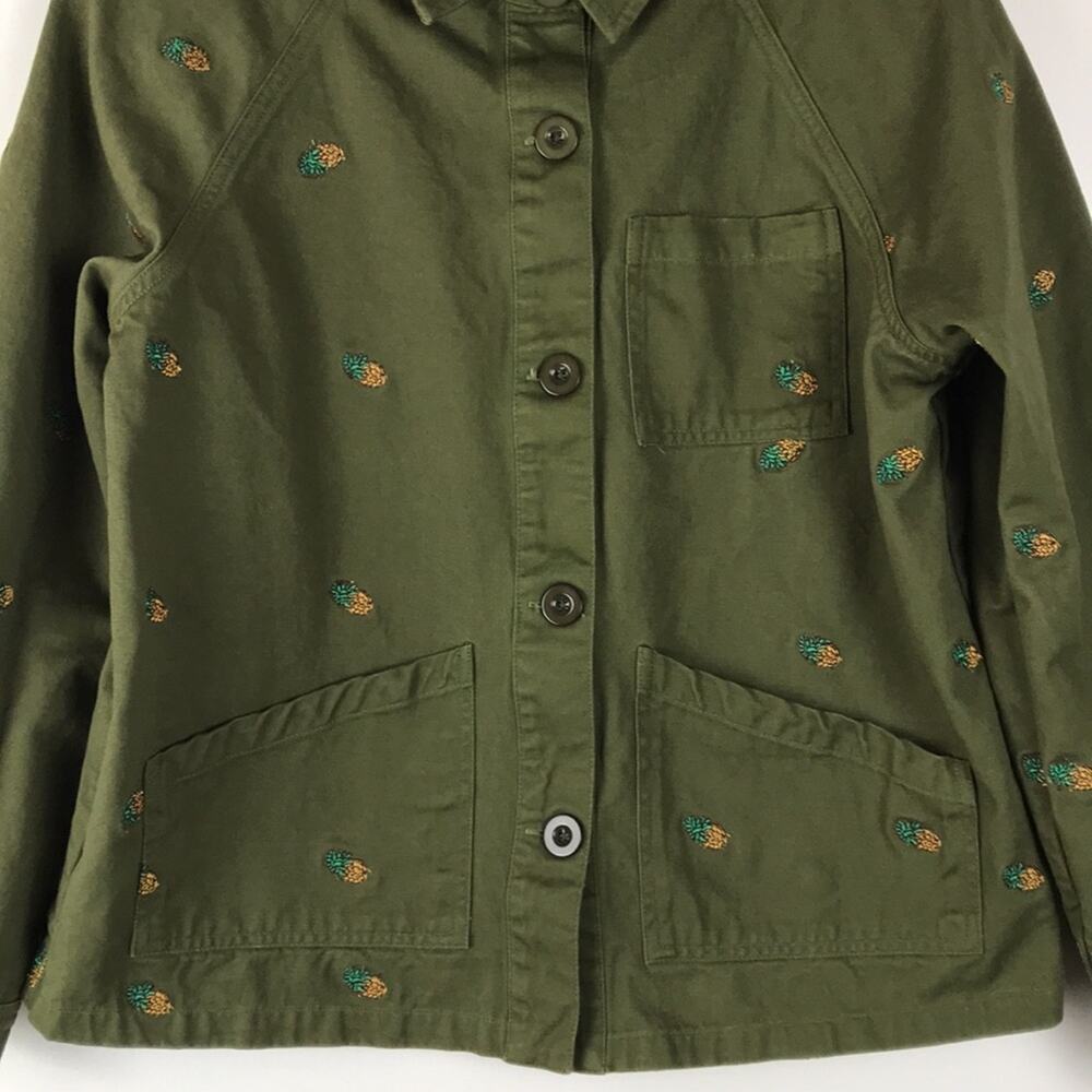 Anthropologie English Factory Pineapple Embroidered Utility Jacket Green Pockets - Picture 5 of 14